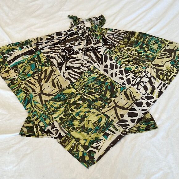 Cache unique szM green brown print with large plastic chain sleeveless top EUC - Picture 6 of 15